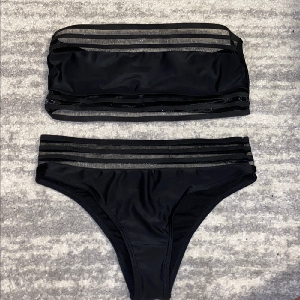 SHEIN mesh black bandeau bathing suit